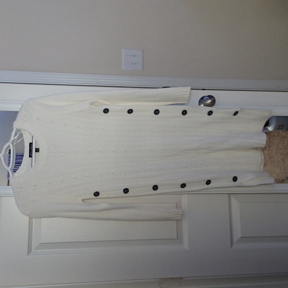 Womens White Buttoned Sweater Dress